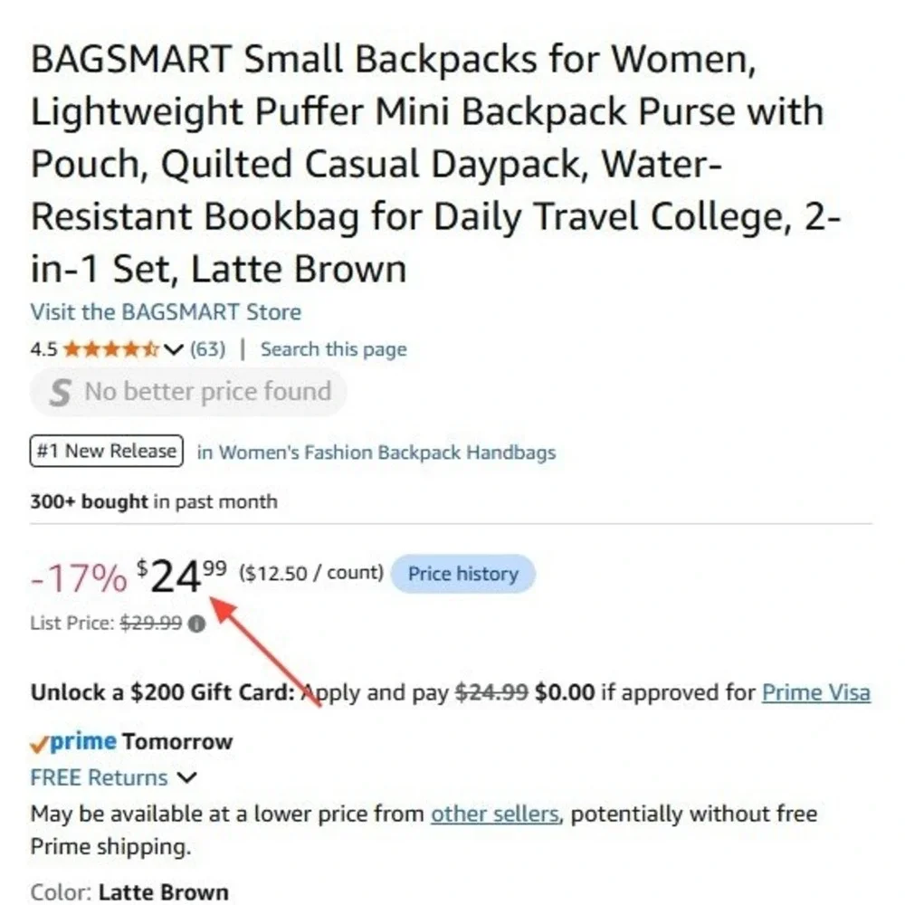 BAGSMART Puffer Mini Backpack Women Small Latte Brown Quilted 2-in-1 Set